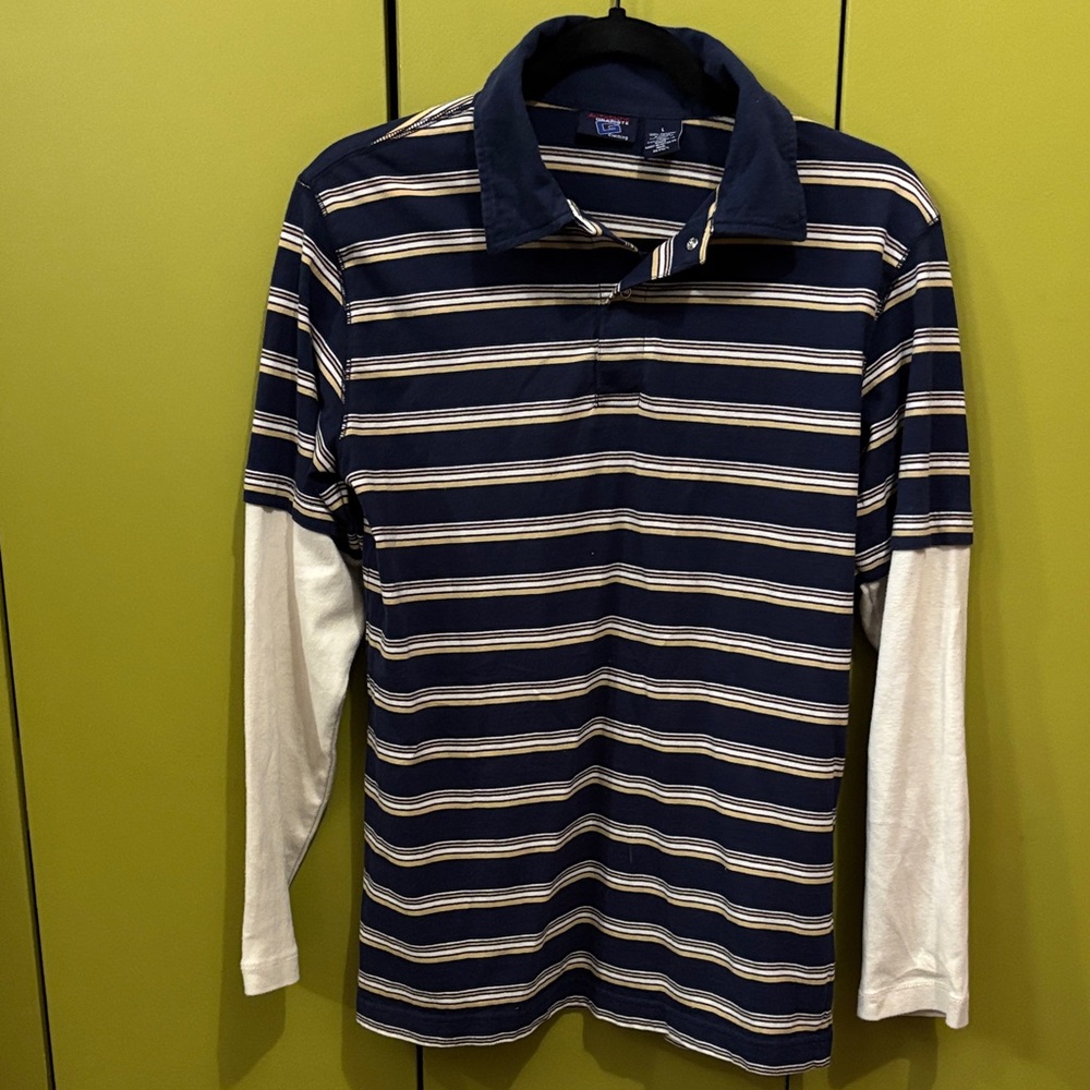 Authentic Graphite Youth Navy and White Striped Polo Large